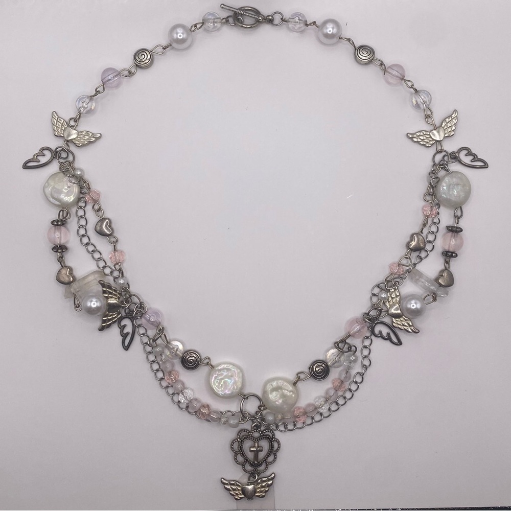 Charming Silver and Pink Angelic Necklace